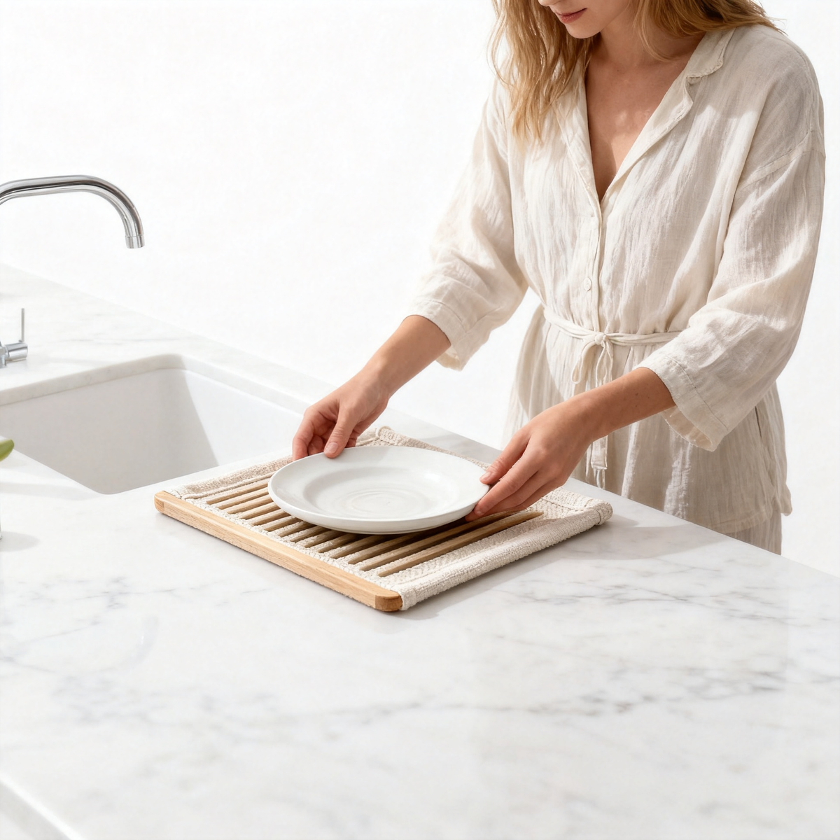 🌿 Keep Your Kitchen Beautiful & Dry — Premium Wooden Edge Absorbent Mat Designed for Cleaner Countertops