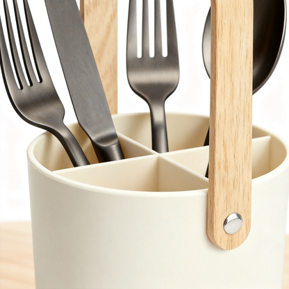 🪵 Bring Natural Warmth Into Your Kitchen — Premium Wooden Handle Utensil Holder Designed for a Cleaner & More Beautiful Countertop