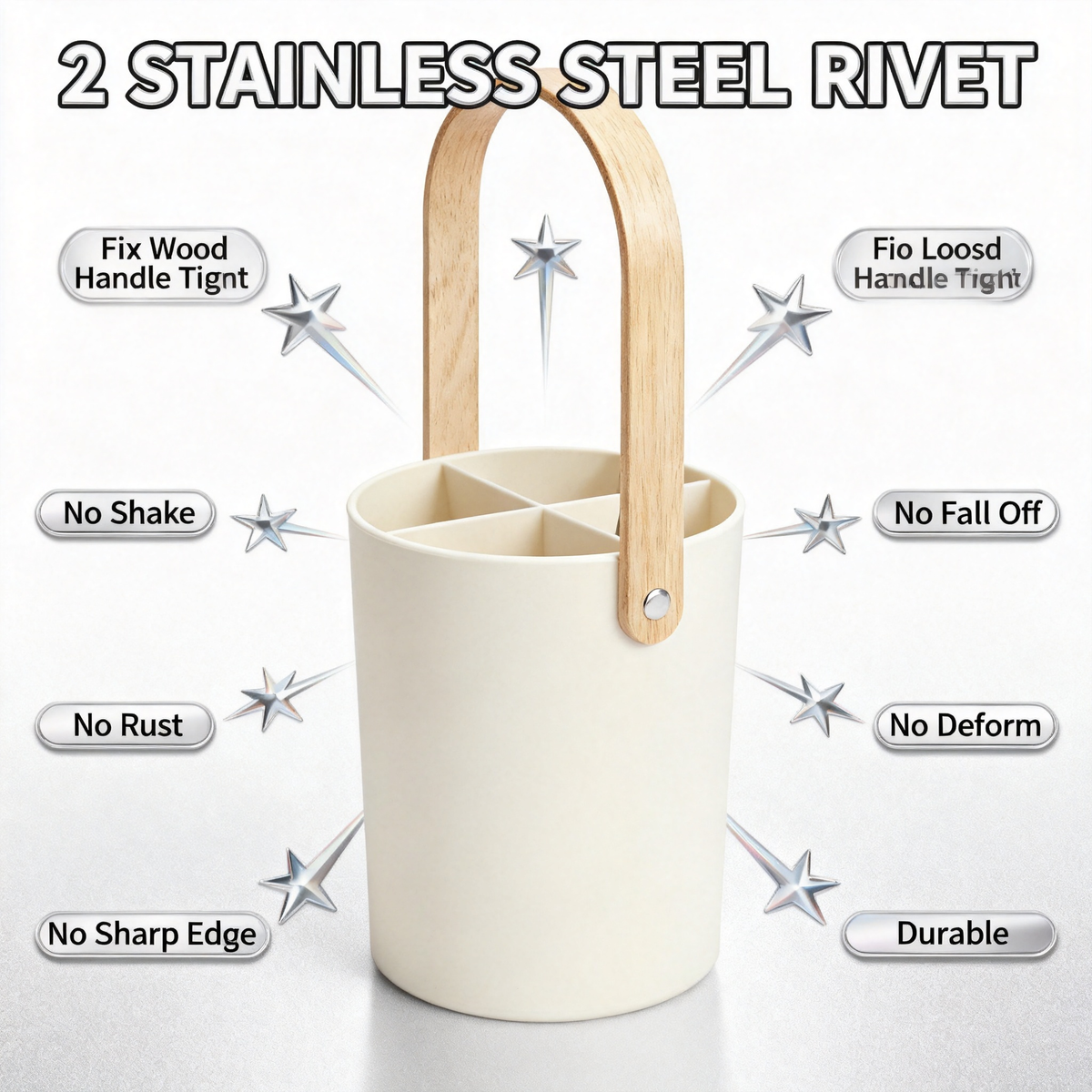 🪵 Bring Natural Warmth Into Your Kitchen — Premium Wooden Handle Utensil Holder Designed for a Cleaner & More Beautiful Countertop