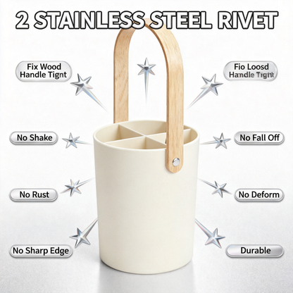 🪵 Bring Natural Warmth Into Your Kitchen — Premium Wooden Handle Utensil Holder Designed for a Cleaner & More Beautiful Countertop