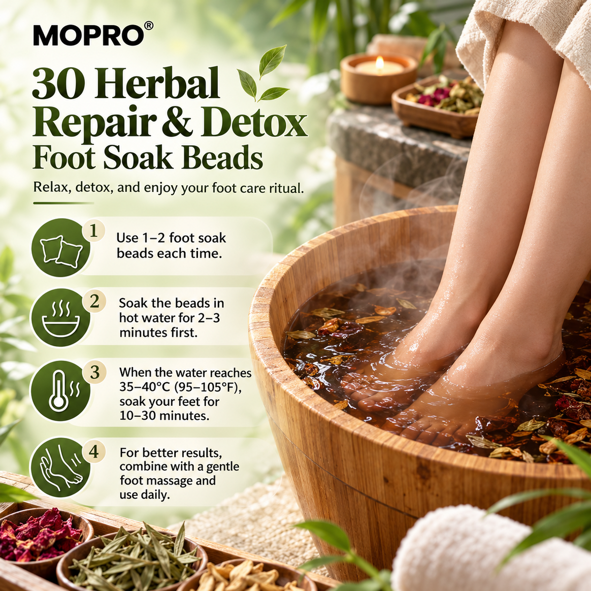 MOPRO® 30 Herbal Repair & Detox Foot Bath Beads🦶 transform your daily foot care routine into a relaxing and enjoyable at-home spa experience🏠🛁